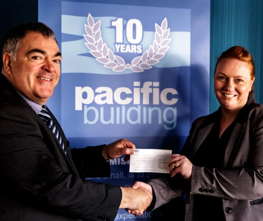 Brian Gallacher, managing director of Pacific Building Ltd, with Louise Strachan, funding administrator of St Vincent's Hospice