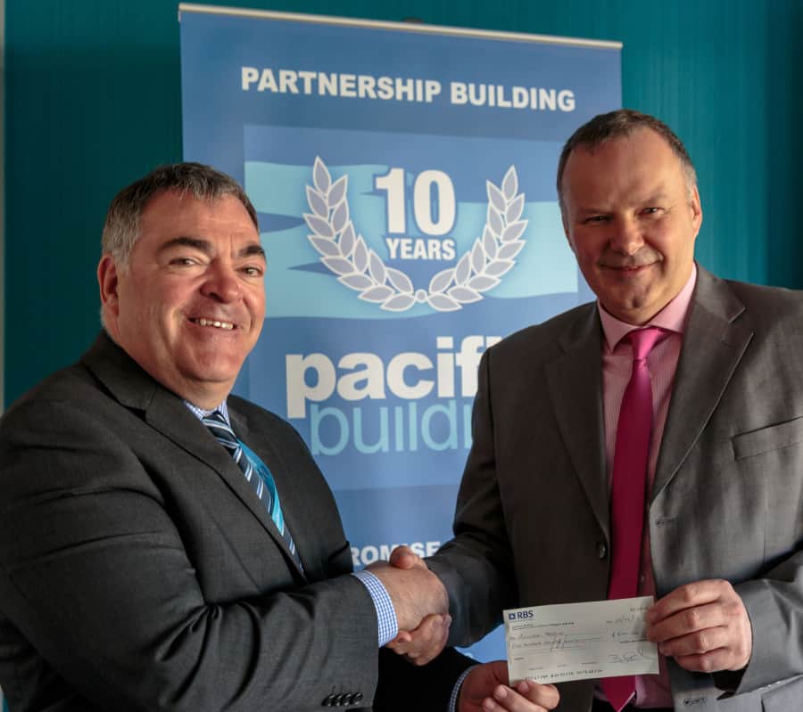 Brian Gallacher, MD of Pacific Building, and Kenneth Mathie, fundraising manager of Accord Hospice, PAisley
